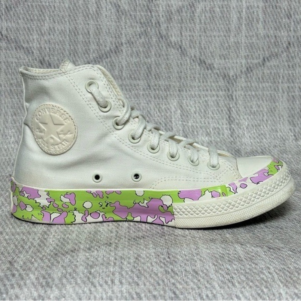 Converse Chuck Taylor‎ 70 High Crafted Floral White Ivory Lime Pink Women's 8.5 - Picture 2 of 9